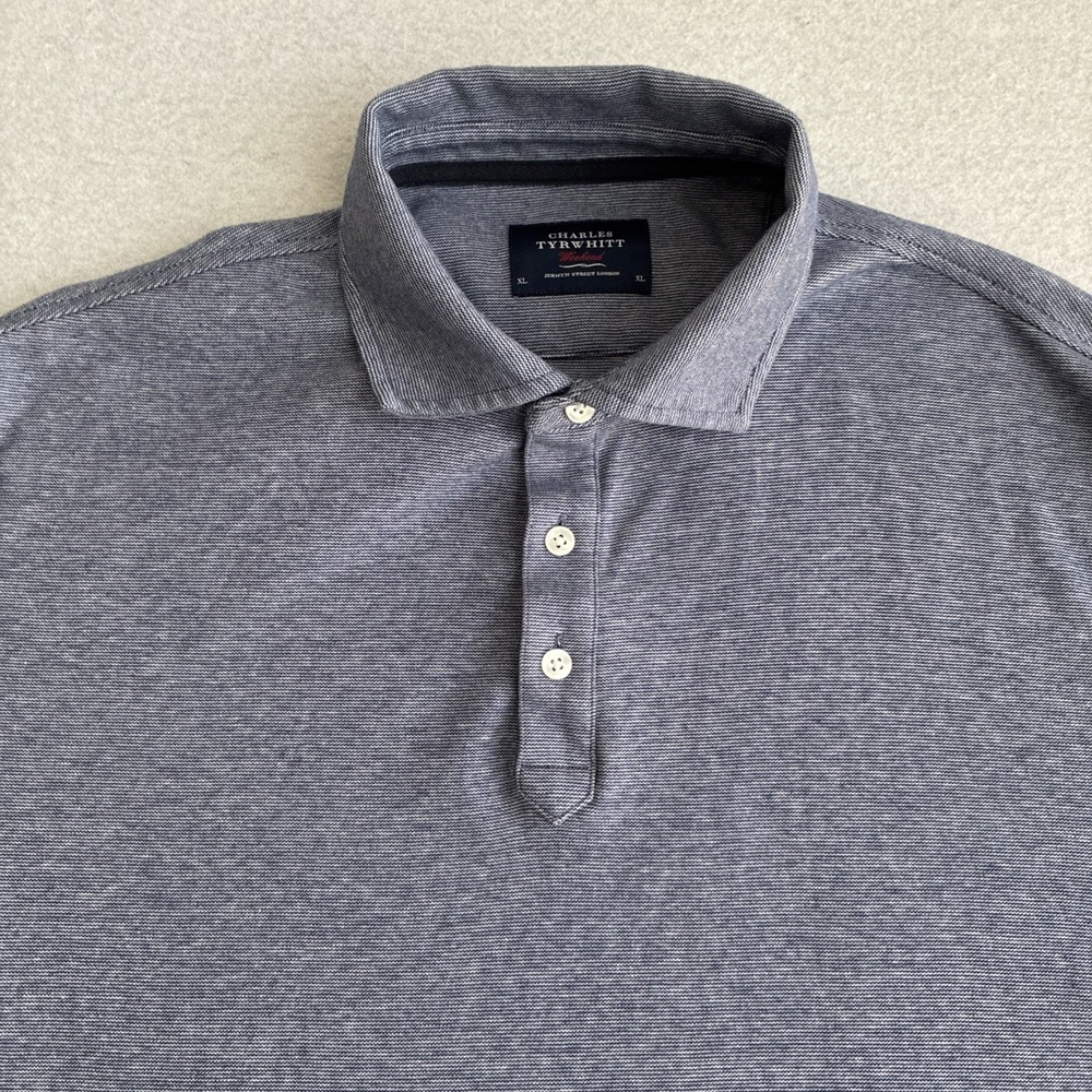 Charles Tyrwhitt Polo Shirt Mens XL Blue Stretch 100% Cotton Preppy Soft Casual